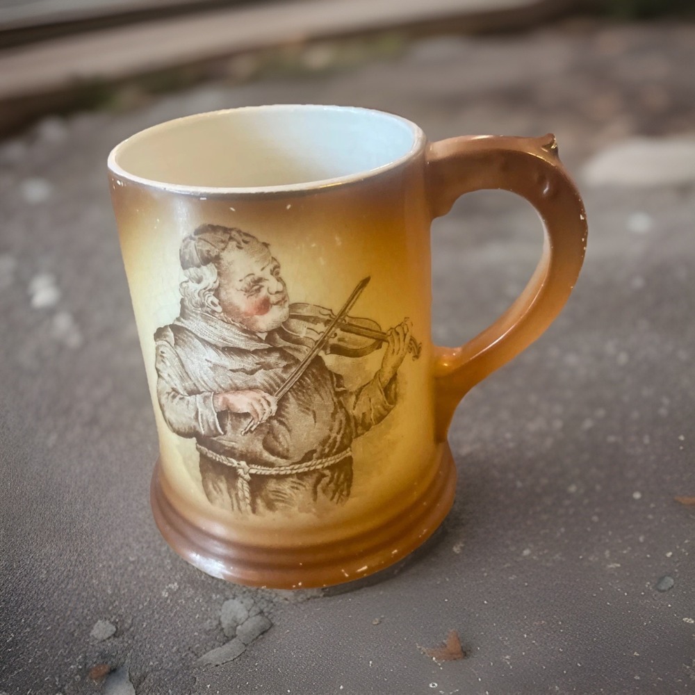 Vintage Brunt Artware‎ Monk Mug Hand Painted over White Ware